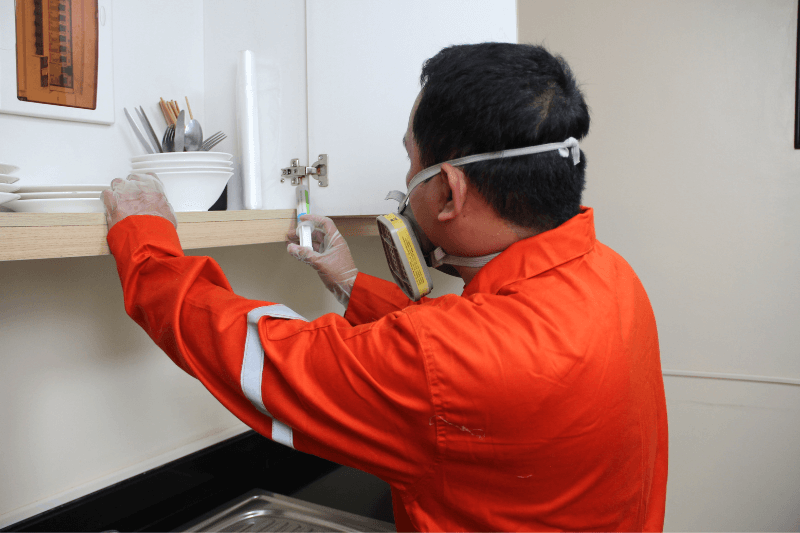 a pest control technician doing gel baiting to treat pest infestations - Why Pest Control Should Be a Part of Your Commercial Cleaning Routine