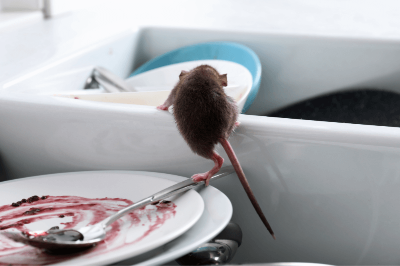 rat and dirty dishes on kitchen sink - pest control 101