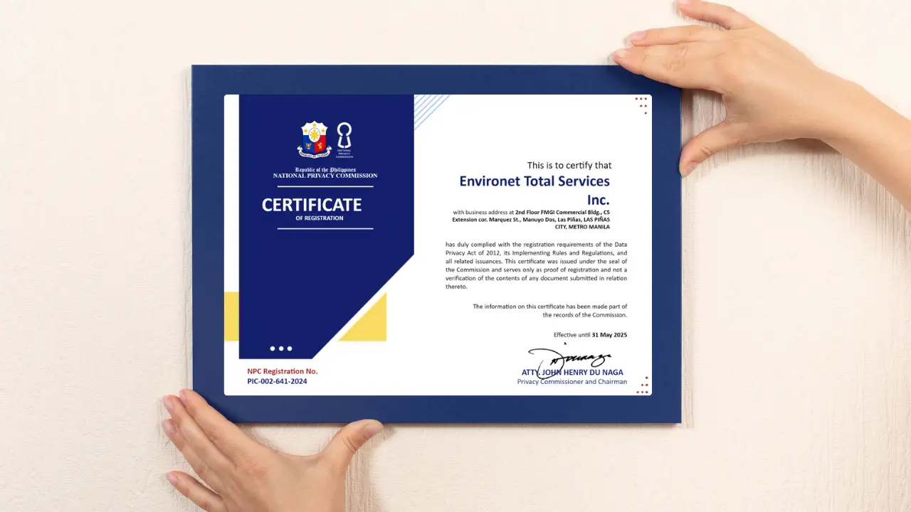 Environet received Certificate and Seal of Registration from NPC