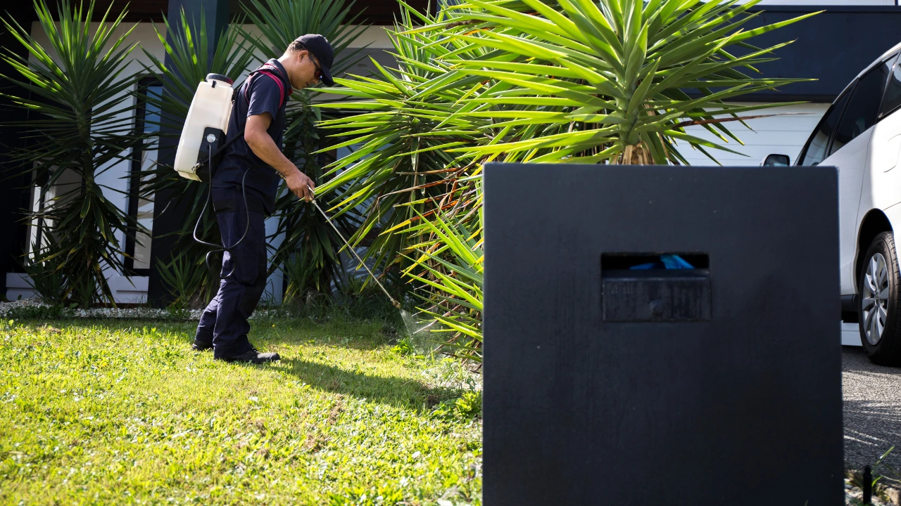 A pest control technician sprays the perimeter, promoting a healthy and pest-free living environment.