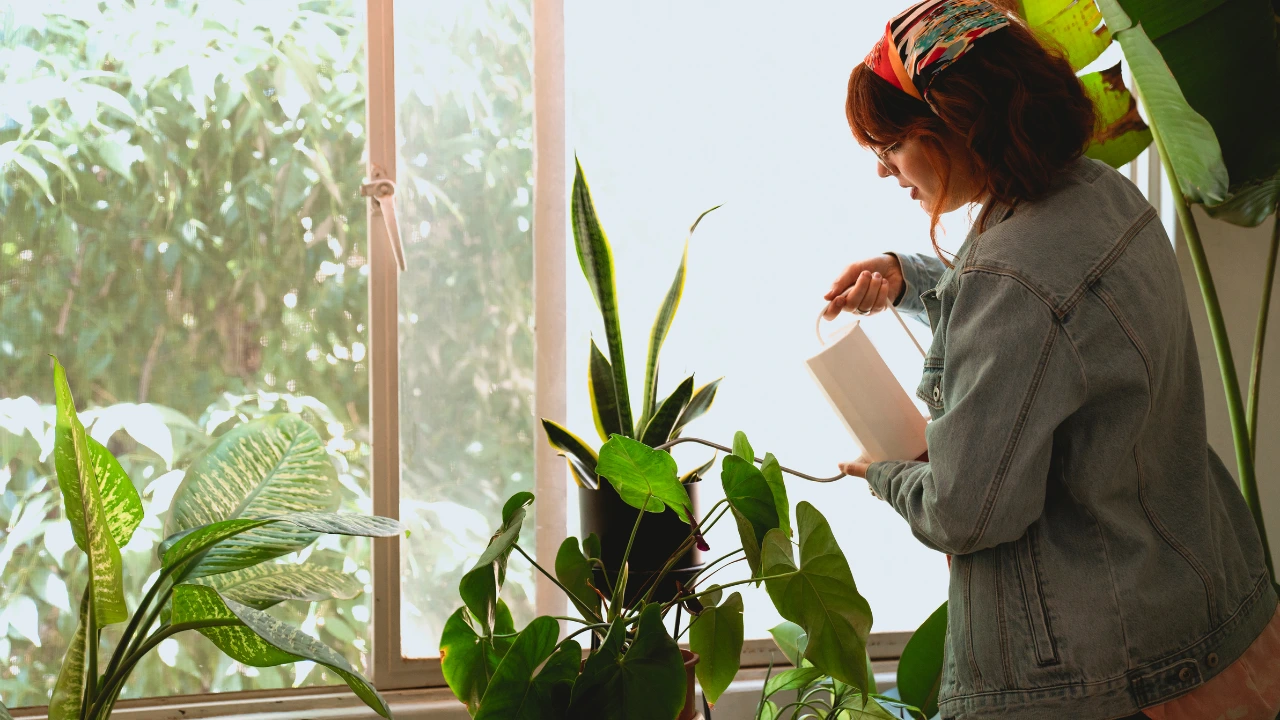 A woman examines a book in a window, enjoying a pest-free and comfortable home care environment.