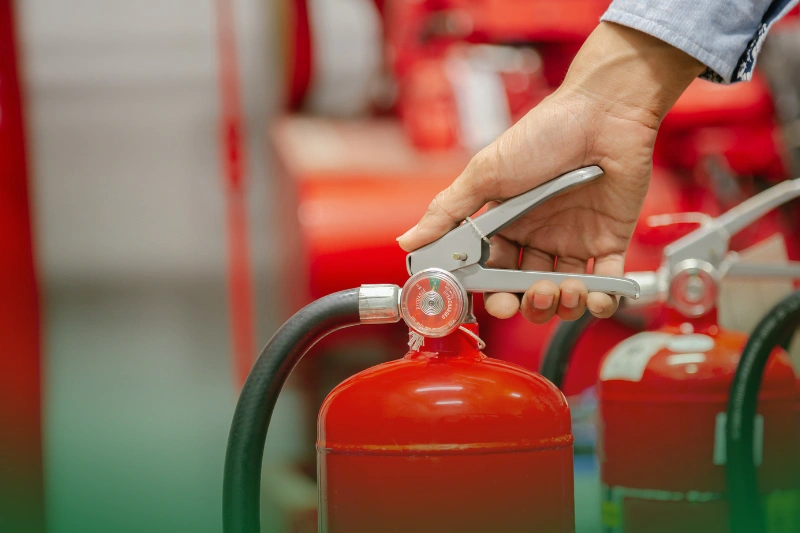 Fire Safety a hand holding a fire extinguisher