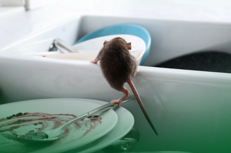 Rats and Mice rat and dirty dishes on kitchen sink - pest control 101