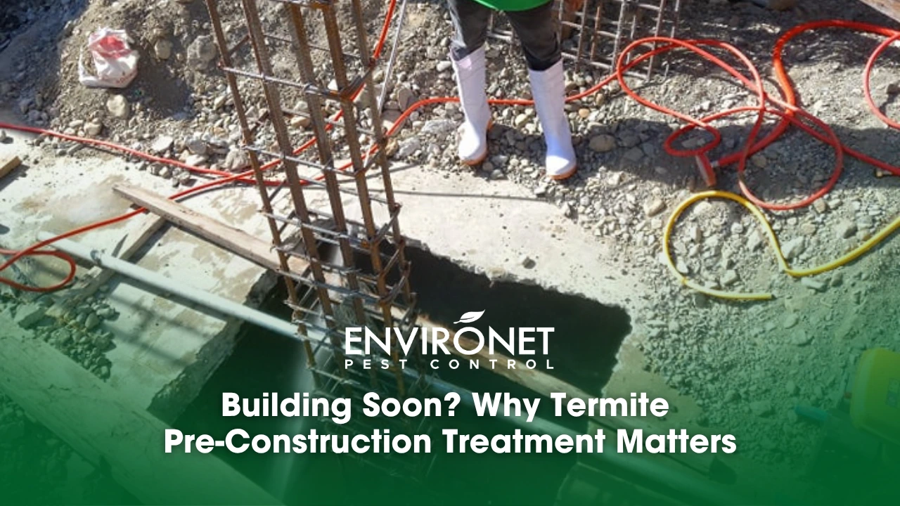 a technician doing termite pre-construction treatment
